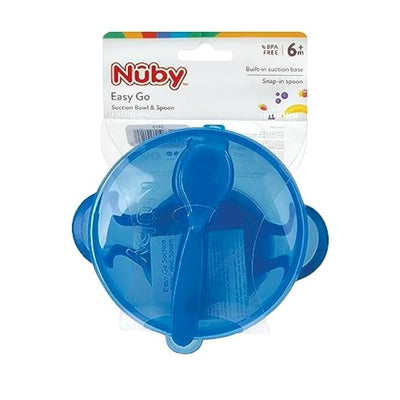 Nuby: Tazón De Succión Con Cuchara Y Tapa Azul_001