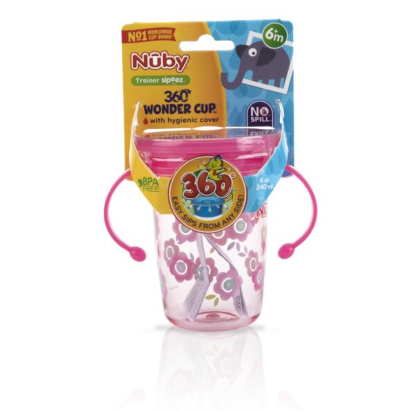 Nuby: Taza Wonder Con 2 Asas Con Impresas En 360 Grados Rosado_001