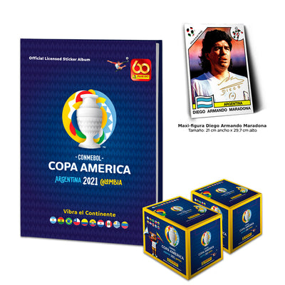Combo CONMEBOL Copa América 2021 Álbum Tapa Dura + 2 Cajas De 50 Sobres + Maxi Figura Maradona